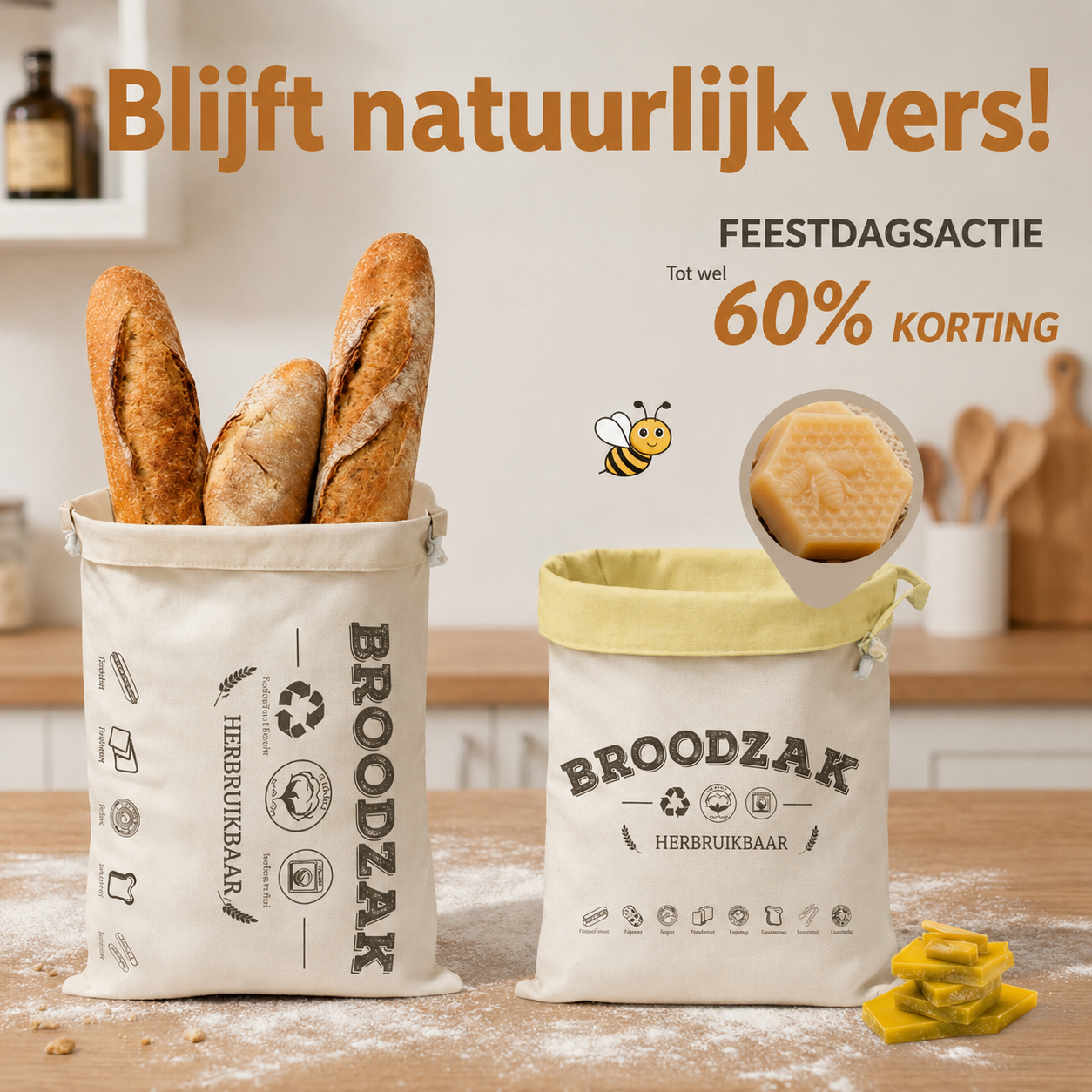 Premium Broodzak van Katoen en Bijenwas