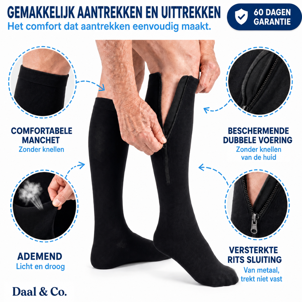 Compressiekousen met rits | Daal & Co